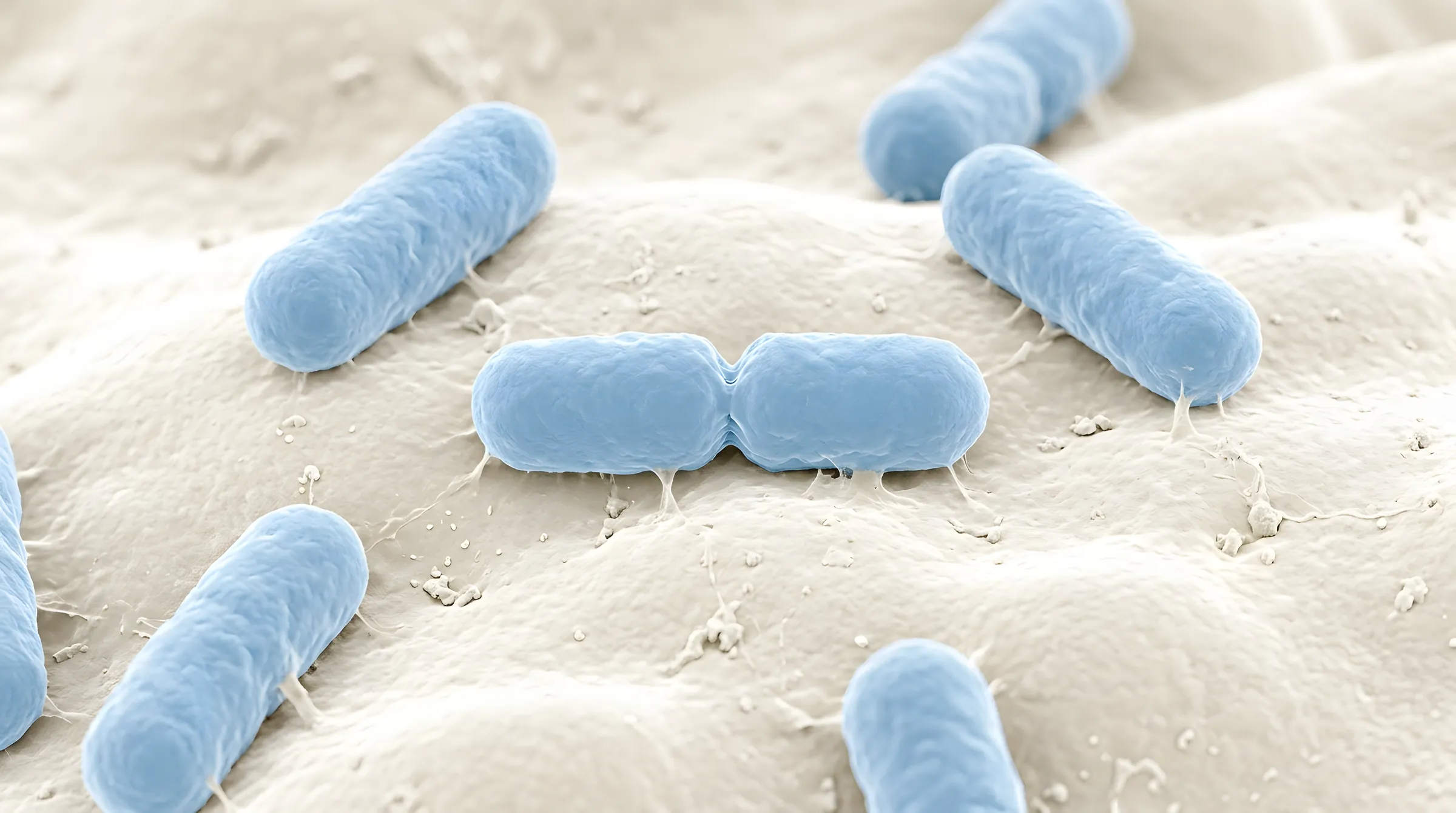 İkiye bölünerek çoğalan mavi, çubuk şeklinde Bacillus bakterileri